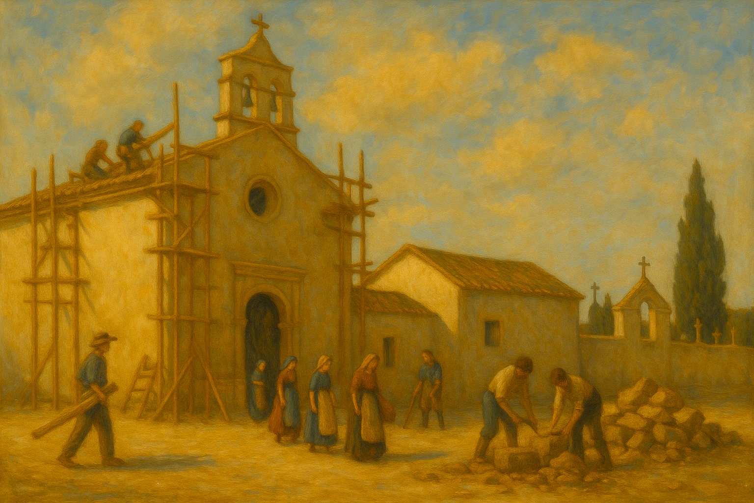 Construcción de la antigua iglesia generada con IA