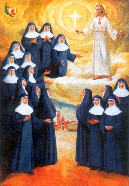 Cuadro situado en la iglesia del Convento del Sagrado Corazón de Mislata donde se retrata a las hermanas mártires junto a Jesucristo en el que se puede apreciar el convento de Mislata en el centro.