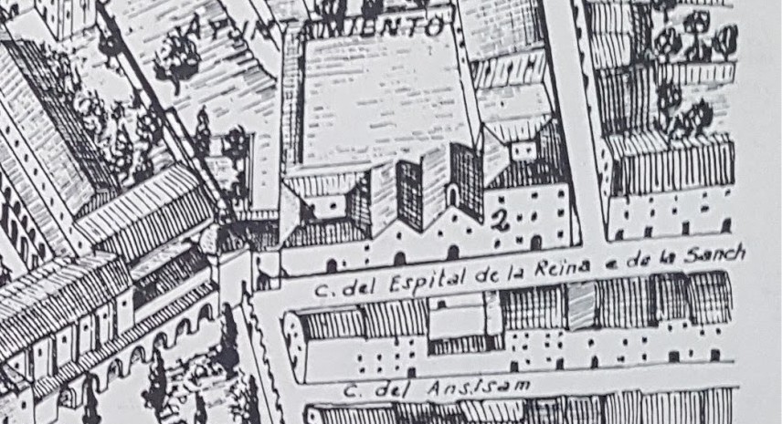 Desaparecida Iglesia de la Sangre en un antiguo plano de Valéncia.