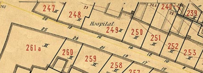 Hospital de la Institución Benéfica Balbastre en un plano de 1929-1949. / Fuente: Fundación Gimenez Lorente